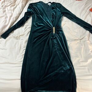 Calvin Klein Teal Velvet Long Sleeve Dress